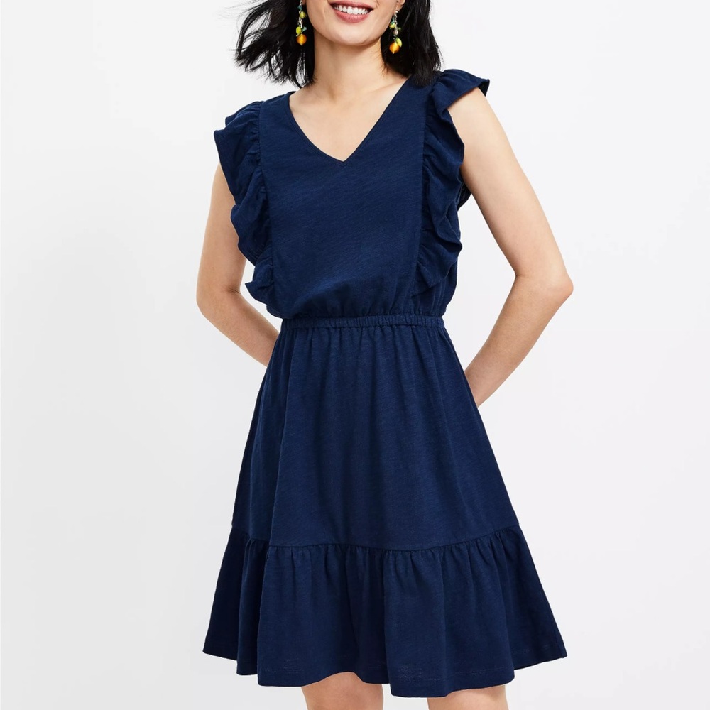 LOFT Charcoal Ruffle Mini Dress - Picture 2 of 8